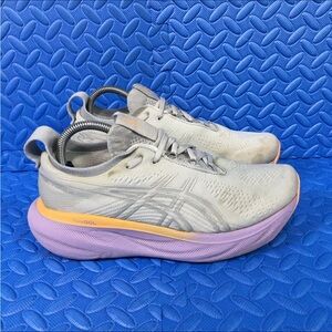 Asics Gel-Nimbus 25 Womens Running Shoes Gray Purple Athletic Sneakers Size 8.5